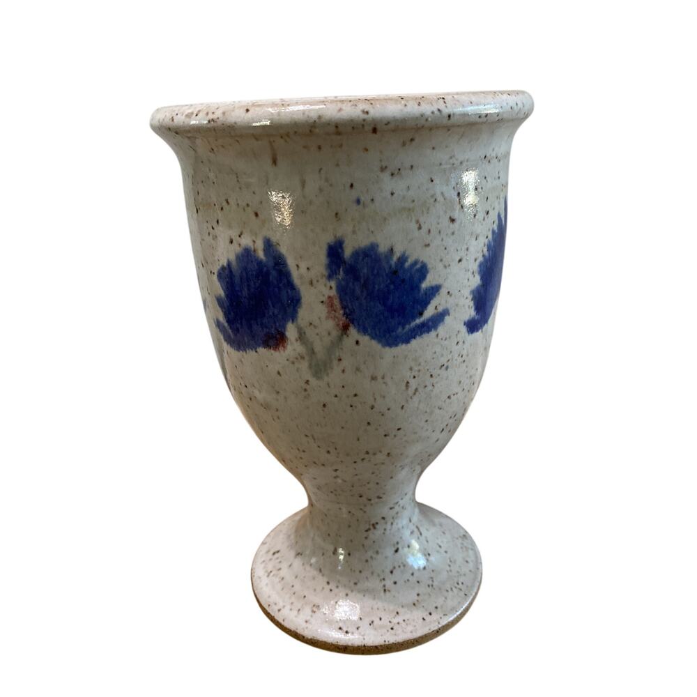 Vintage Glazed Speckled  Goblet Cup Stoneware Art Pottery Signed Haley 6" Tall
